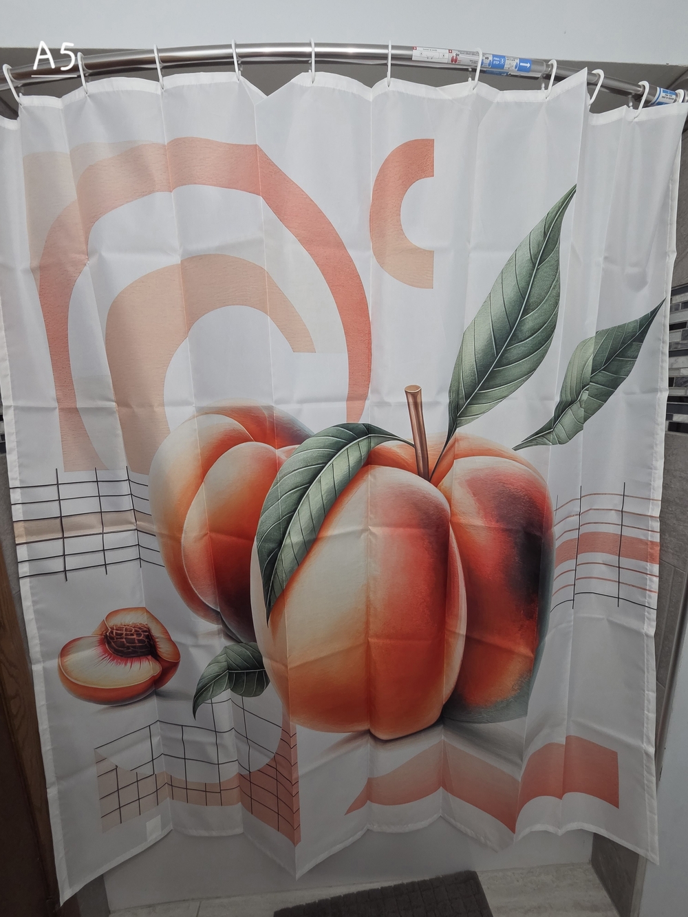 NWOT Water Resistant Fabric Peach Print Shower Curtain